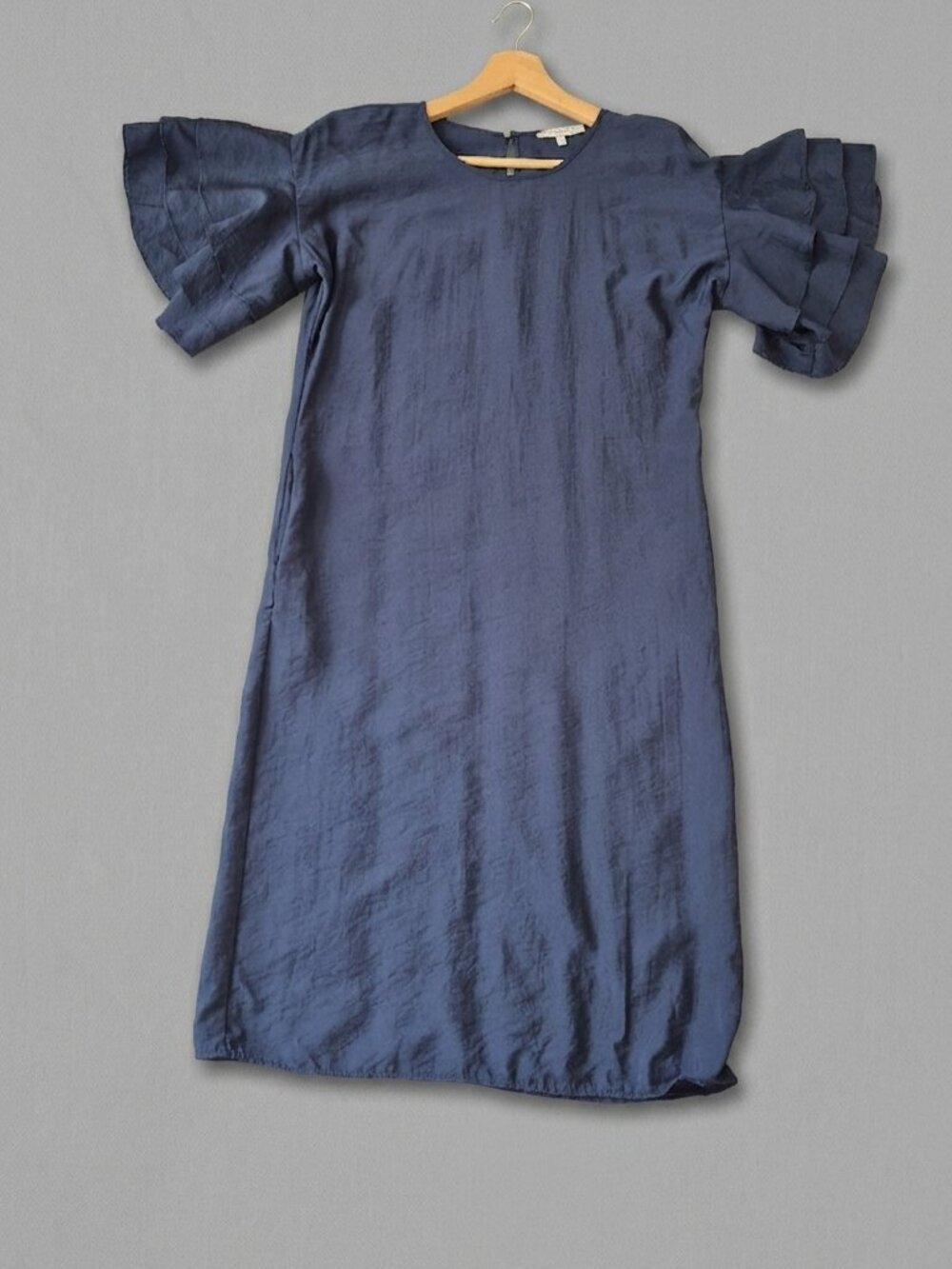 Thurley Navy Ruffle Sleeve Shift Dress, Size S